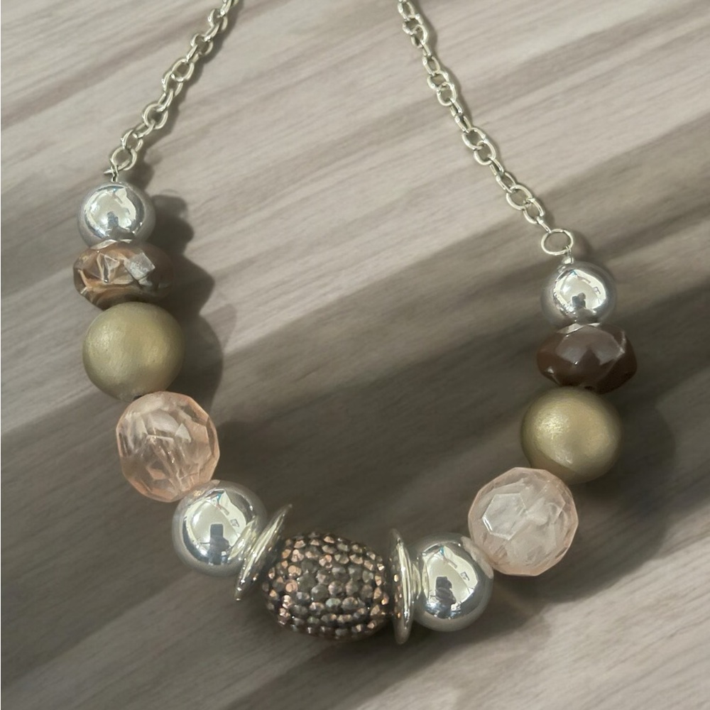 Asymmetrical Silver and Gold Beaded Necklace